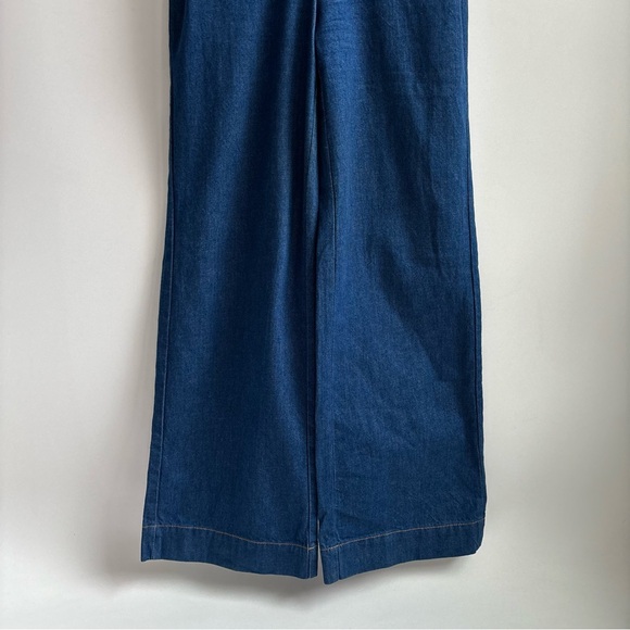 Urban Outfitters BDG Eleanor Plunging Dark Wash Blue Denim Jean Jumpsuit Size 2 - Picture 5 of 15